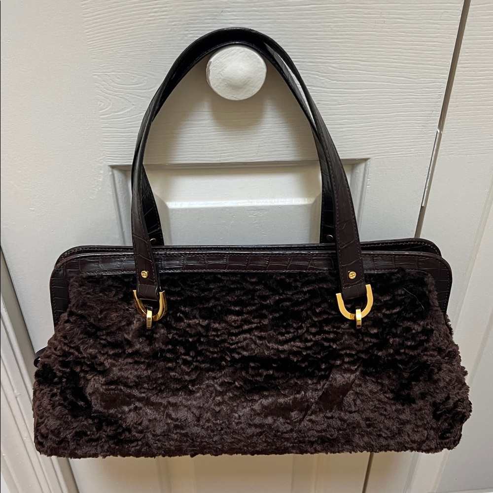 Kate Spade vintage chocolate brown faux fur bag EUC